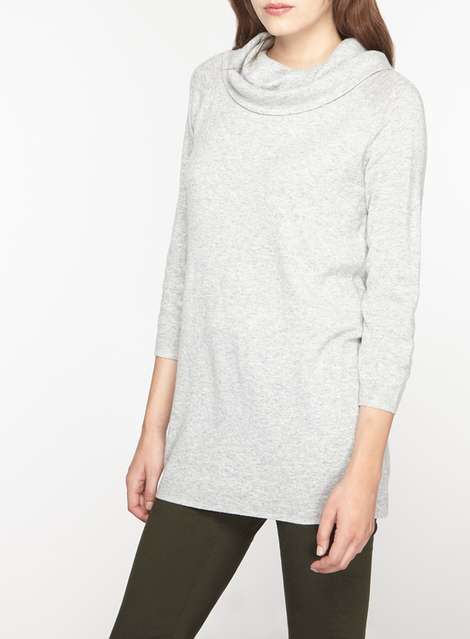 Grey Cowl Neck Knitted Top